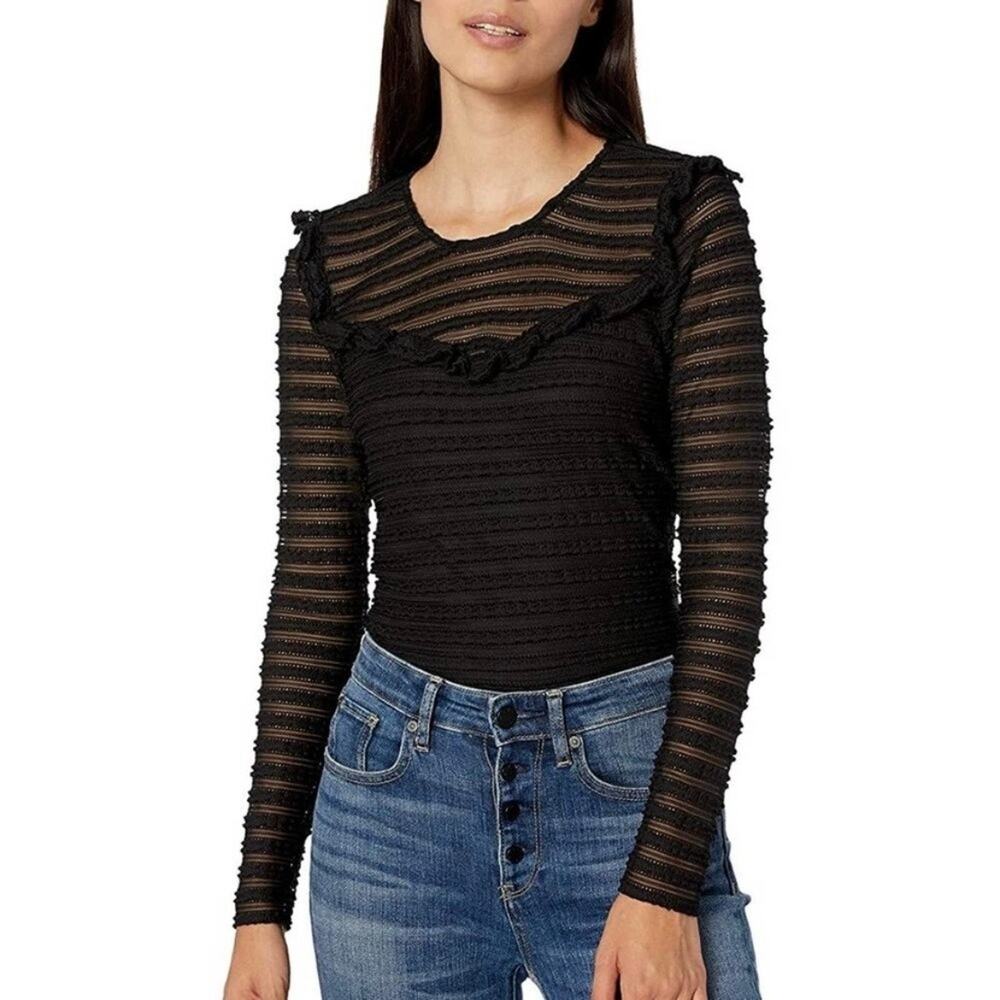 Parker Top Size Small (estimated)‎ Black Sheer Ruffle New